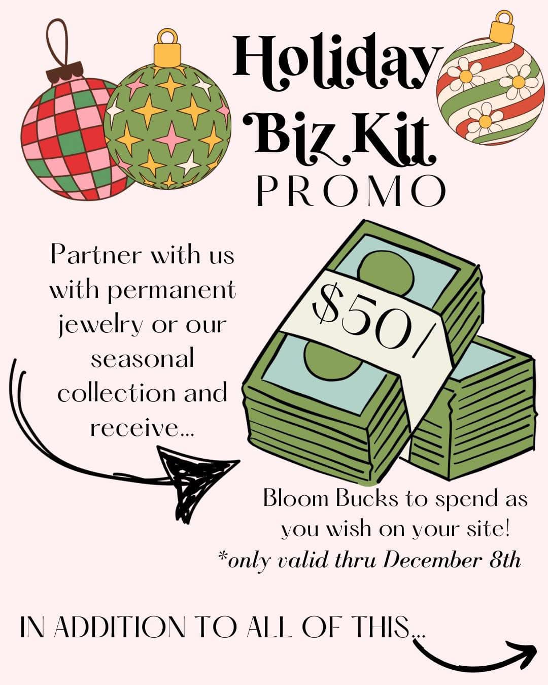 Give yourself the gift of extra funds and extra fun this holiday season! Now through the 8th, receive a $50 credit to use on additional product of your choice. 

Choose from our permanent or personalized jewelry kits, or both. Wear your product and be a walking advertisement for your business. Easy to pack and take with you wherever you go: church, kids practice, work, and more. 

Comment below if you’re interested in more info. 

Do something for you. 🩵